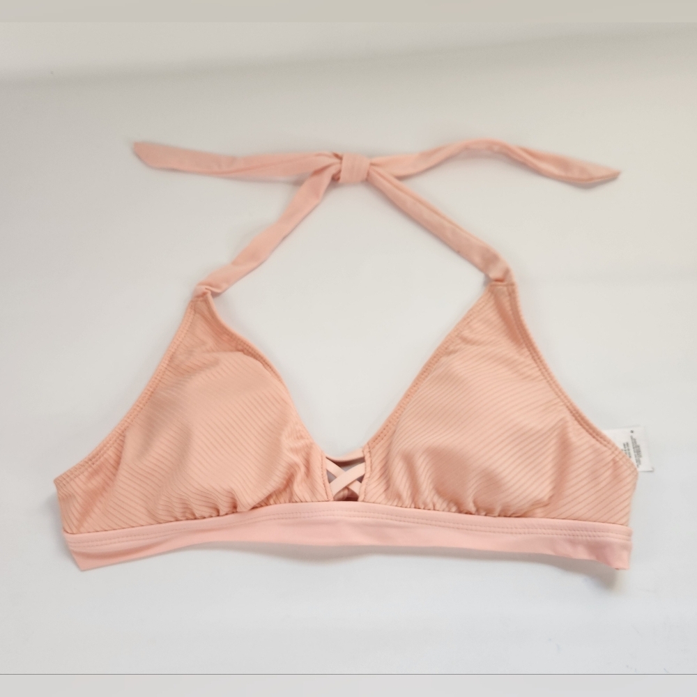 Mossimo Womens Cool Melon Pink Ribbed Bikini Top Size Medium Halter Light Pad